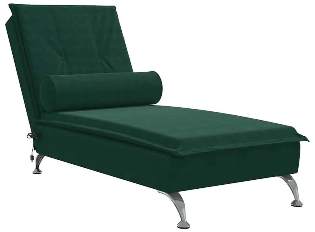 379452 vidaXL Масажна кушетка с болстер, тъмнозелена, кадифе