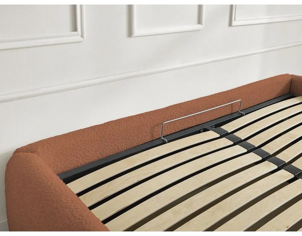 Оранжево тапицирано двойно легло без табла с място за съхранение и включена подматрачна рамка 160x200 cm Inera – Bobochic Paris