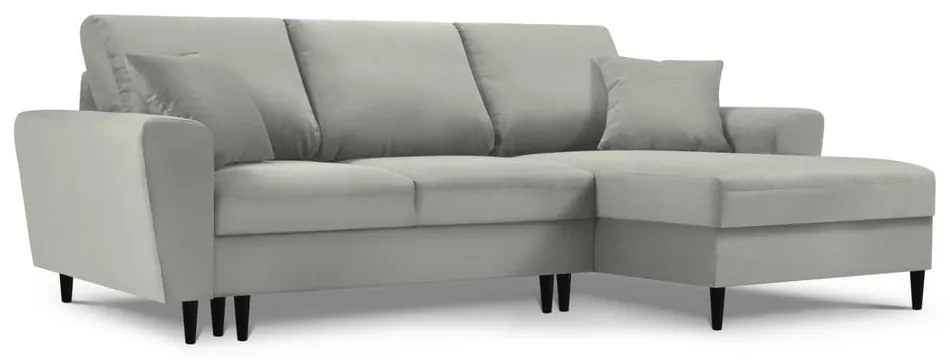 Светлосив разтегателен ъглов диван с място за съхранение от рипсено кадифе (десен ъгъл) Kyoto – Cosmopolitan Design