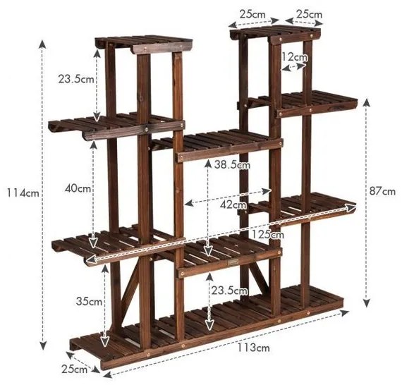 Дървен цветарник с 9 рафта - Кафяв