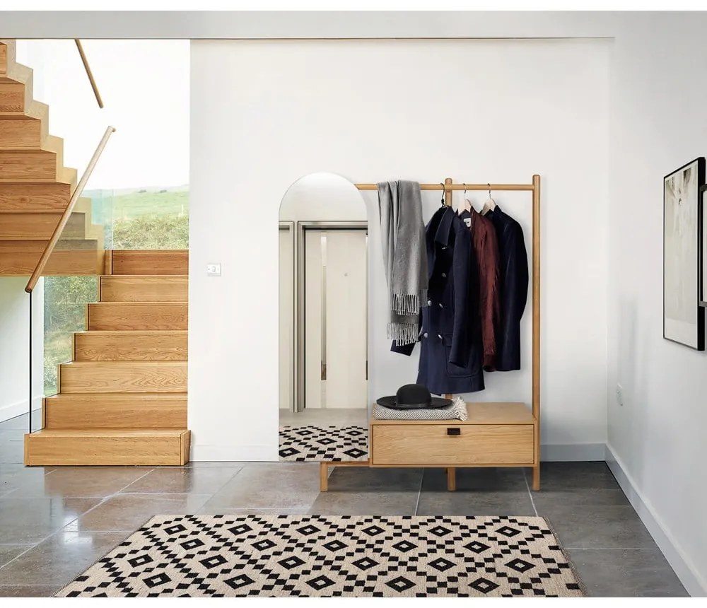 Стена в преддверието от дъбово дърво с огледало Tripod - Woodman