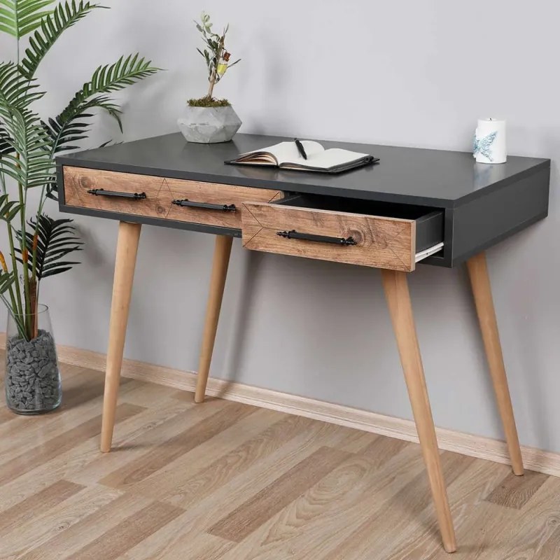 Втора ръка: Бюро Kalune Design 854KLN1502, 105х55 см, 2 чекмеджета, Меламиново покритие, Светлокафяв/черен
