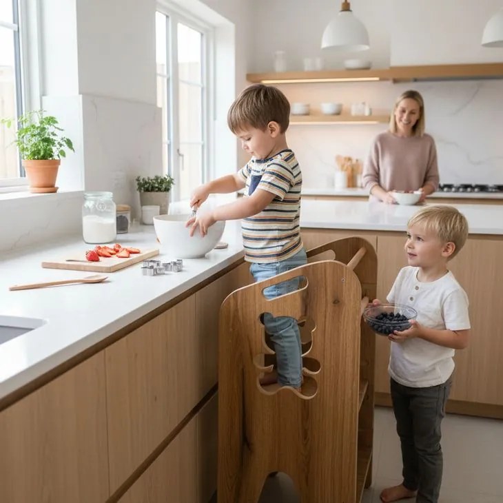 Детски кухненски помощник - безопасна учебна кула с регулируема височина pes