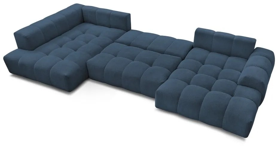 Тъмносин шенилов сгъваем/с място за съхранение ъглов диван (ляв ъгъл/U форма) Everest – Bobochic Paris