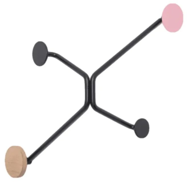 Черна стенна закачалка за външен ъгъл с розов детайл Hook - Gazzda