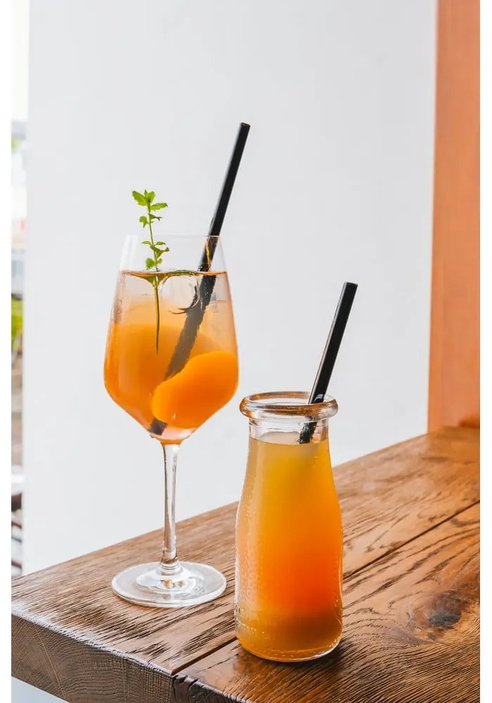 Комплект от 6 черни стъклени сламки за пиене с дължина 20 cm - Vialli Design