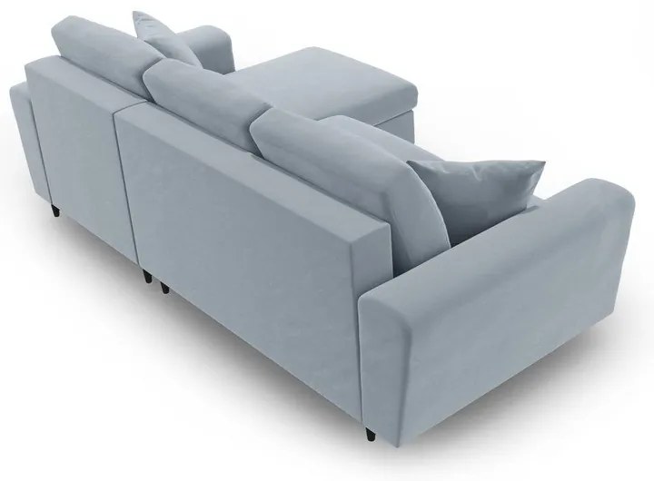 Светлосин кадифен разтегателен ъглов диван с място за съхранение Kyoto – Cosmopolitan Design