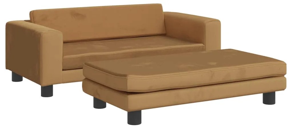 3196412 vidaXL Детски диван с табуретка за крака, кафяв, 100x50x30 см, кадифе