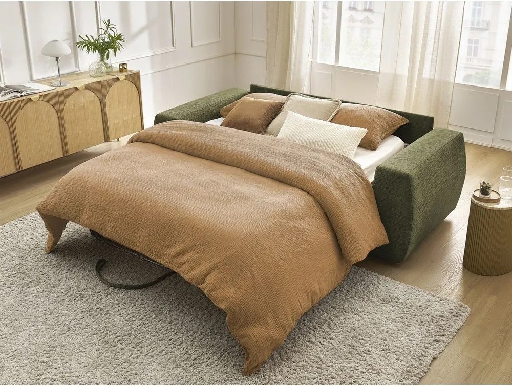 Зелен шенилов диван за ежедневно спане/сгъваем 240 cm Hugo – Bobochic Paris