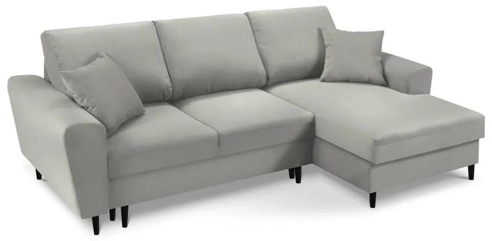 Светлосив разтегателен ъглов диван с място за съхранение от рипсено кадифе (десен ъгъл) Kyoto – Cosmopolitan Design