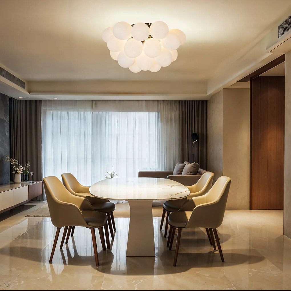 Интелигентна таванна лампа черна с опалово стъкло 6-лампи вкл. Zigbee G9 - Uvas