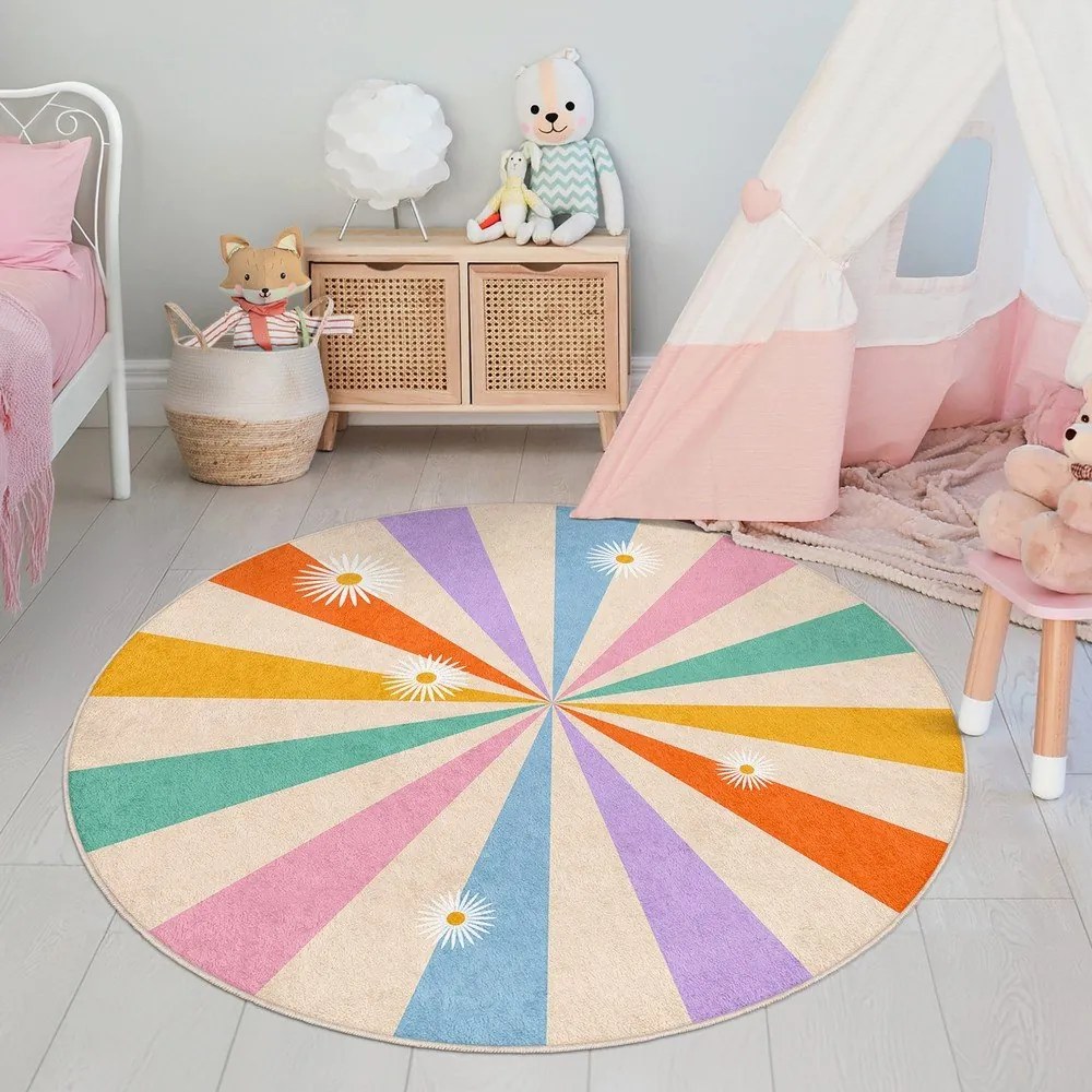 Детски килим подходящ за пране ø120 cm Rainbow Daisy – Mila Home