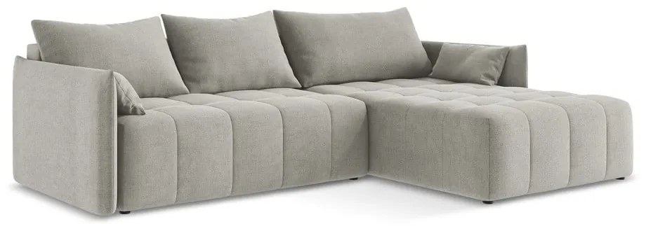 Светлосив разтегателен ъглов диван с място за съхранение (десен ъгъл) Moku – Makamii