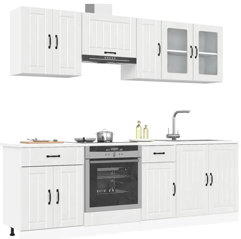 3314833 vidaXL Комплект кухненски шкафове от 8 части "Lucca", бяло гланцово инженерно дърво