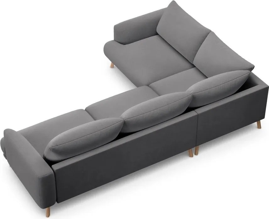 Сив кадифен ъглов диван (ляв ъгъл/L форма) Naomi – Micadoni