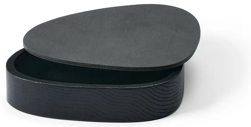 Дървена декоративна кутия за съхранение от еко кожа с капак в черен и антрацитен цвят 14x12,5x3,5 cm Curve Nupo – LIND DNA