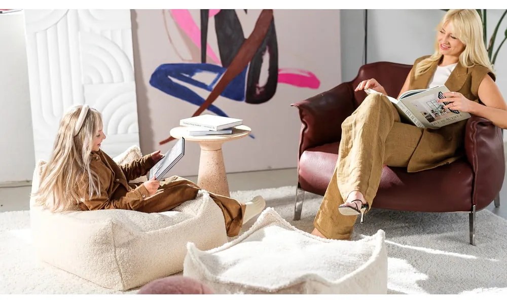 Кремав детски пуф от букле Square – Wigiwama