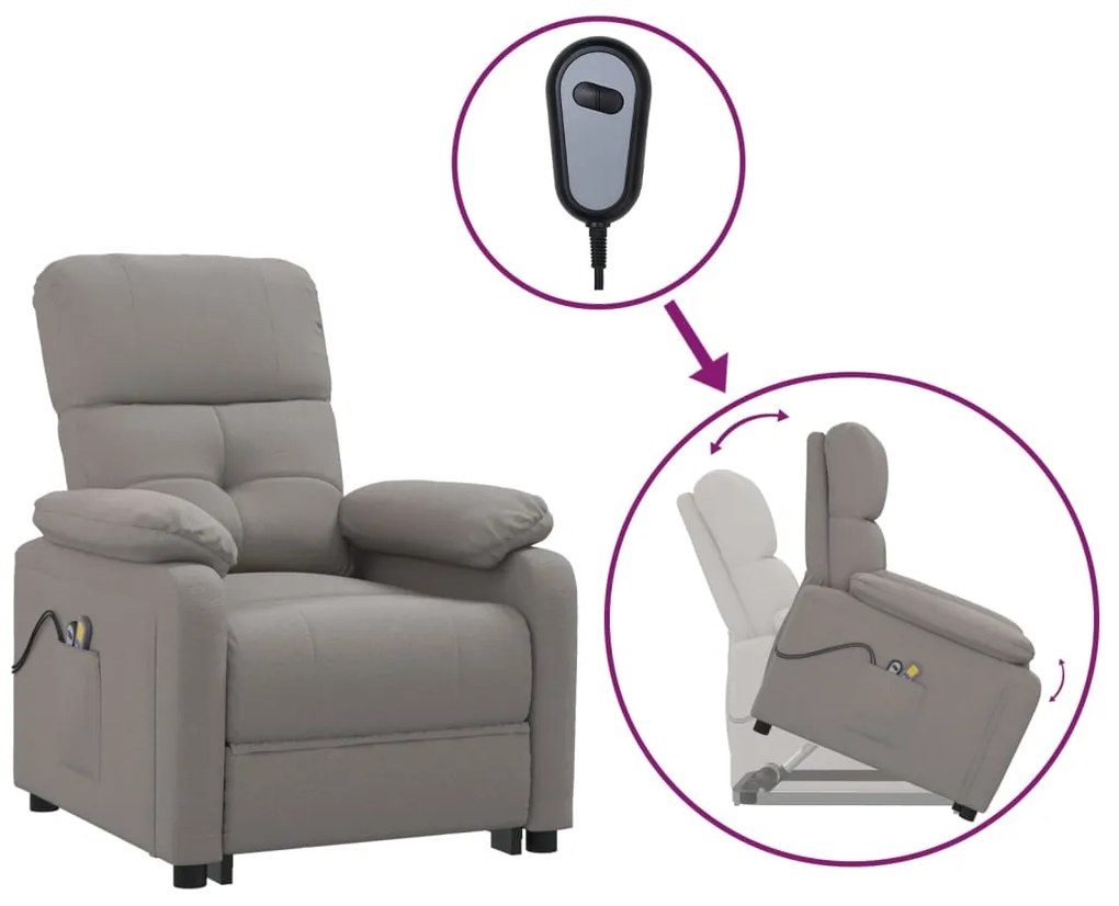 3120378 vidaXL Изправящ масажен стол, таупе, текстил