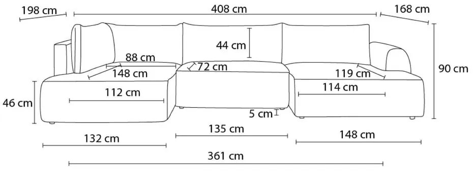 Тъмносив разтегателен ъглов диван от рипсено кадифе (ляв ъгъл/"U" форма) Lucien – Bobochic Paris