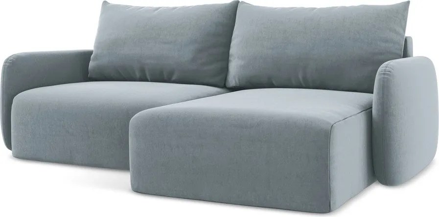 Син кадифен сгъваем/с място за съхранение ъглов диван (десен ъгъл) Kalena – Makamii