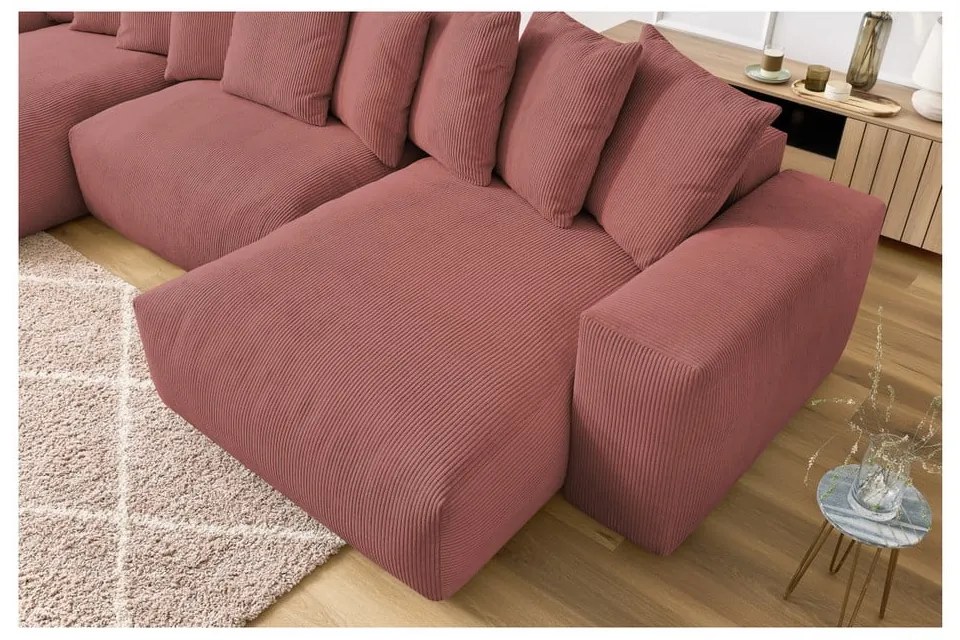 Светлорозов ъглов диван от рипсено кадифе Voltaire – Bobochic Paris