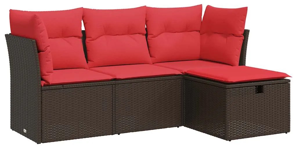 3325260 vidaXL Градински комплект с възглавници, 4 части, кафяв, полиратан