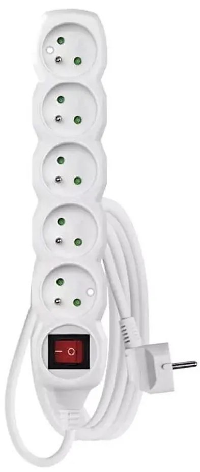 Удължител с ключ 5 гнезда 3м бял