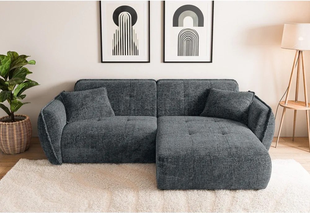 Тъмносив шенилов ъглов диван (десен ъгъл) Nelia – Ropez