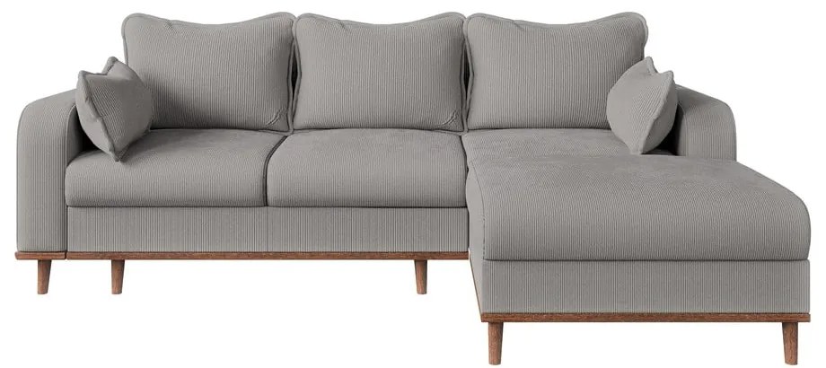 Светлосив ъглов диван от рипсено кадифе (десен ъгъл) Beata – Ropez