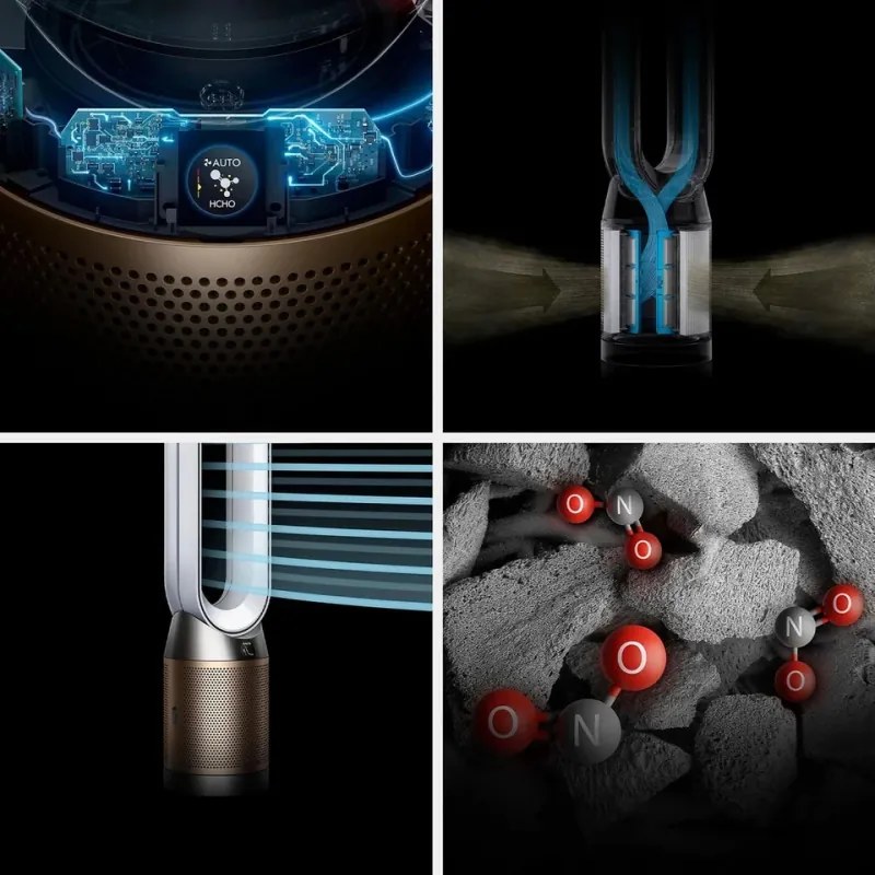 Пречиствател на въздух 2в1 Dyson PC2 De-NOx TP12 Wh/Gd, Охладител, 40W, До 40 м2, 10 скорости, Осцилация, HEPA+К-Carbon, Wi-Fi, LCD, Гласово управление, Бял/златист