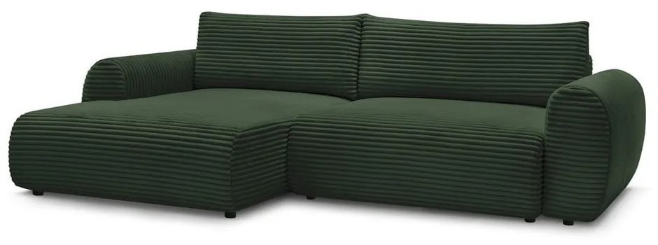 Тъмнозелен разтегателен ъглов диван от рипсено кадифе (ляв ъгъл) Lucien – Bobochic Paris