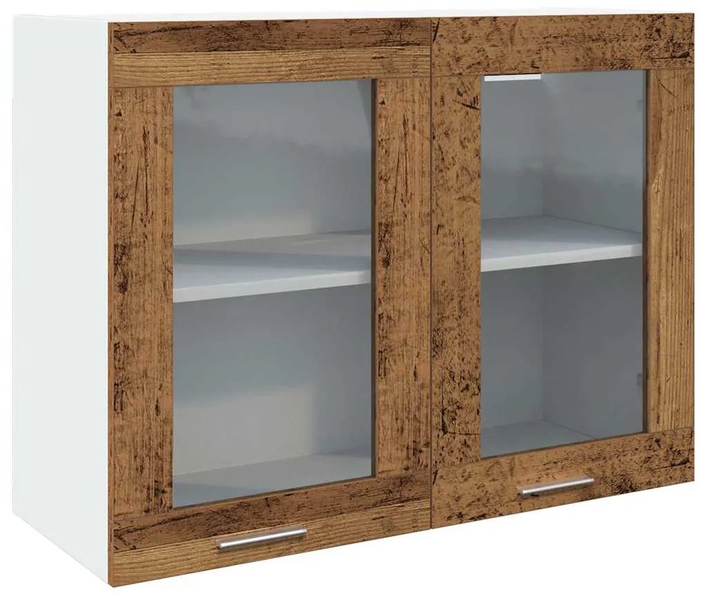 856119 vidaXL Висящ стъклен шкаф "Lyon", старо дърво, 80x31x60 см, инженерно дърво