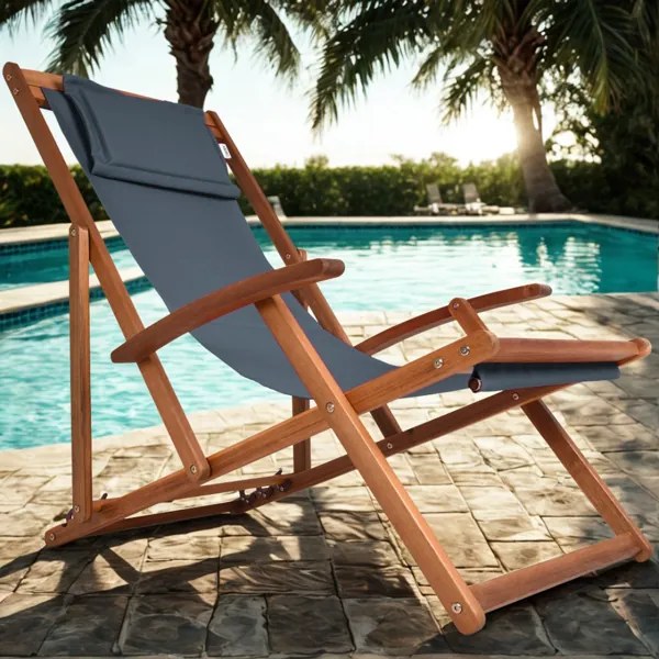 Сгъваем регулируем градински шезлонг от акациева дървесина червен