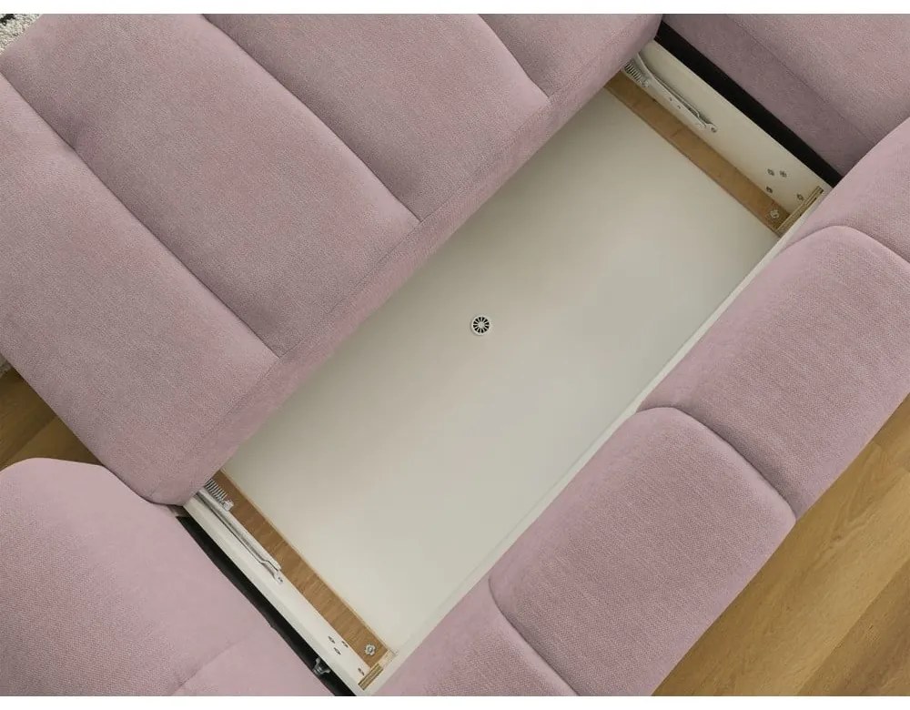 Розов сгъваем/с място за съхранение ъглов диван (ляв ъгъл) Fuji – Bobochic Paris