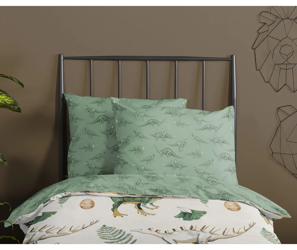 Зелено-бежово памучно детско спално бельо за детско креватче 100x135 cm Gabi – Good Morning