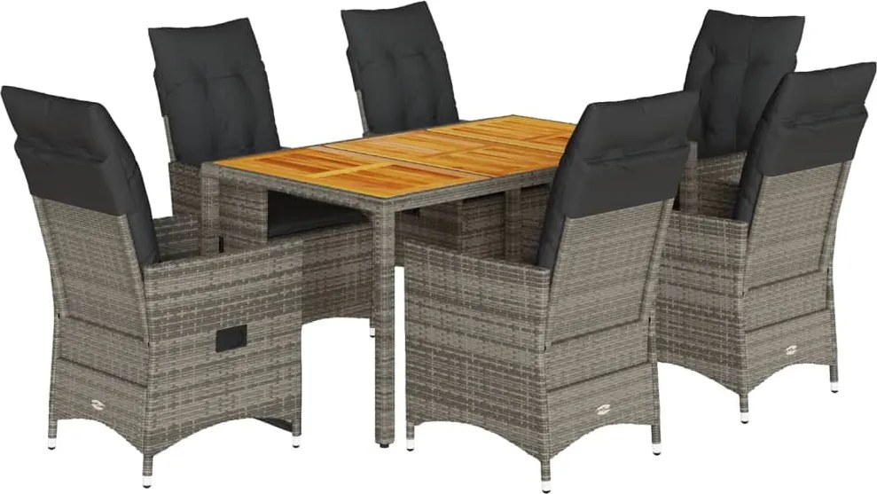3276728 vidaXL Градински трапезен комплект 7 части с възглавници сив полиратан