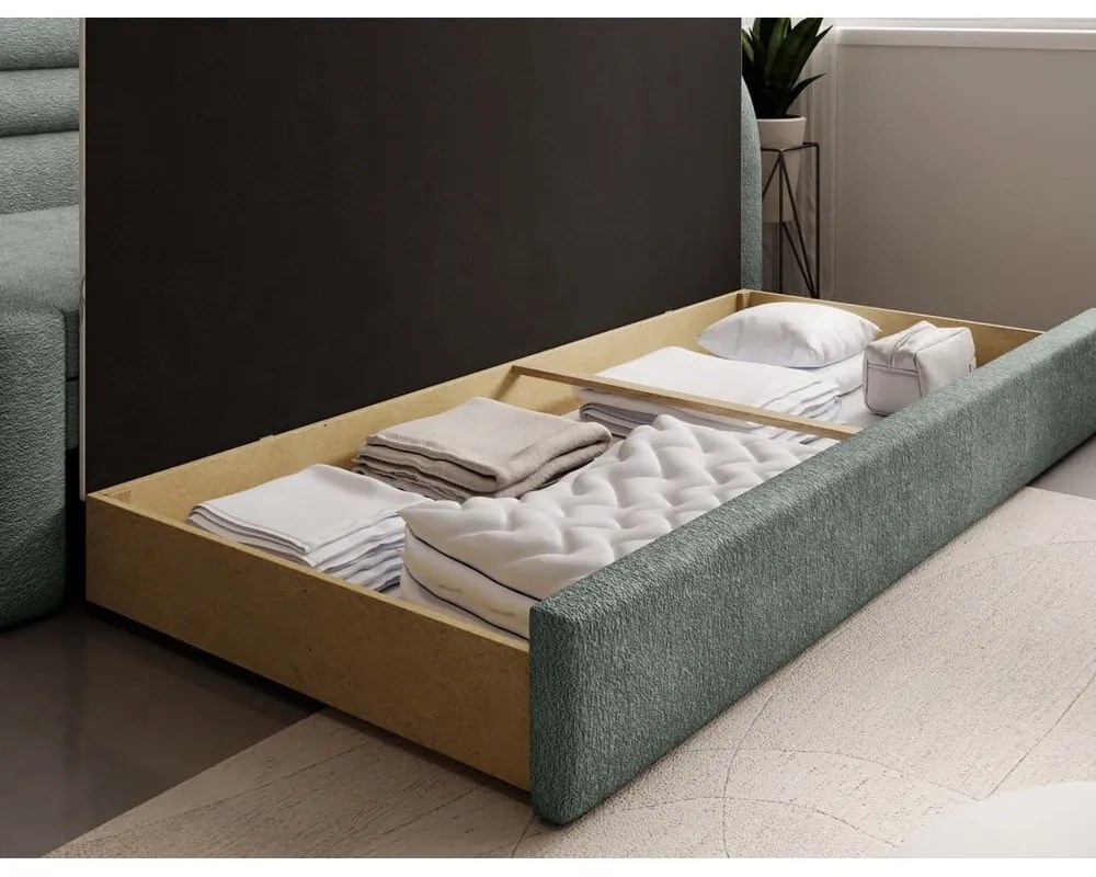 Зелен шенилов разтегателен диван с място за съхранение десен ъгъл 223 cm Fabillo – ELTAP