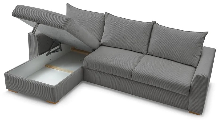 Сив разтегателен ъглов диван от рипсено кадифе (променлив) Augustin – Bobochic Paris