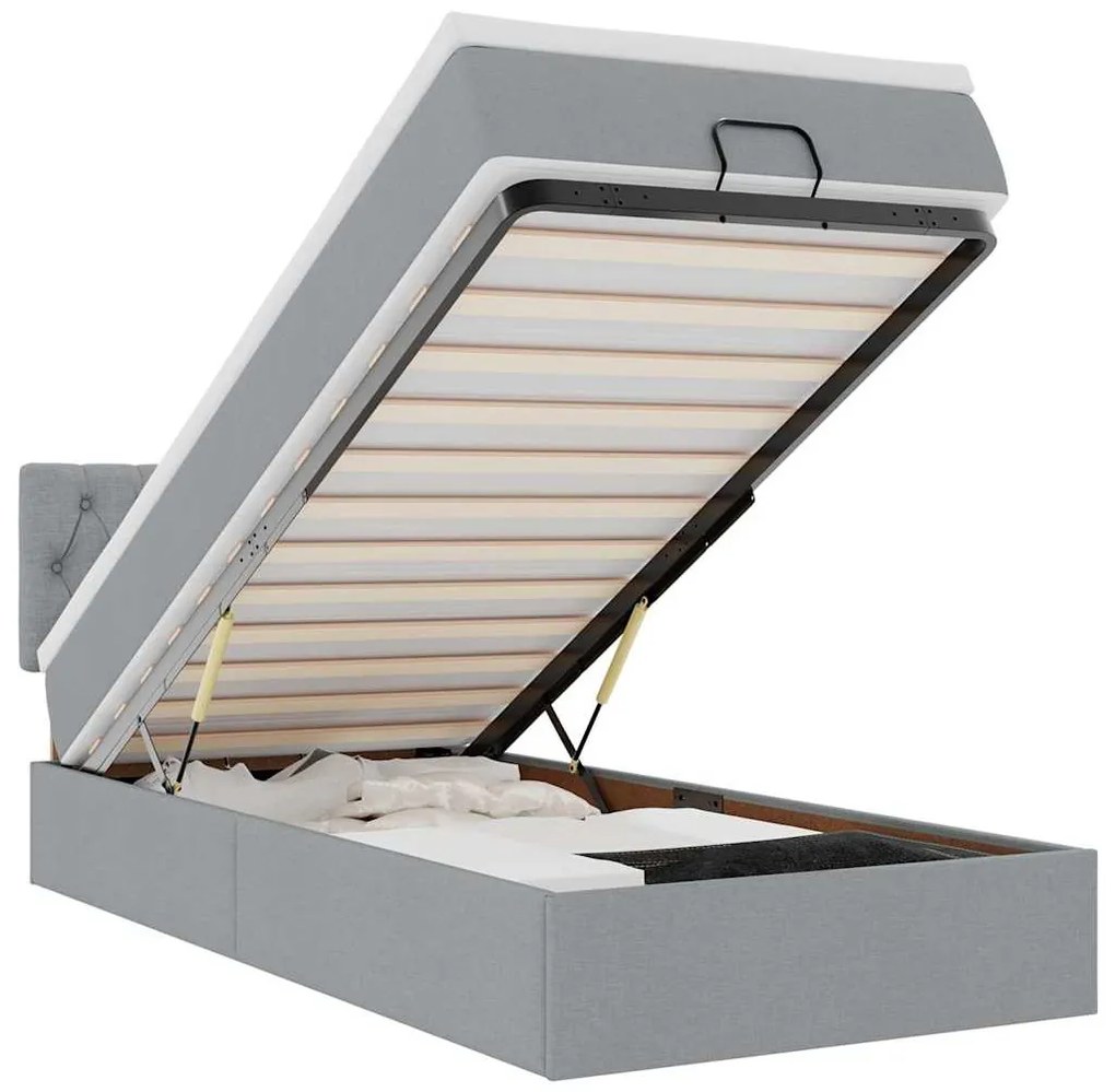 3311497 vidaXL Османска легло с матрак, светлосиво, 80x200 см, плат