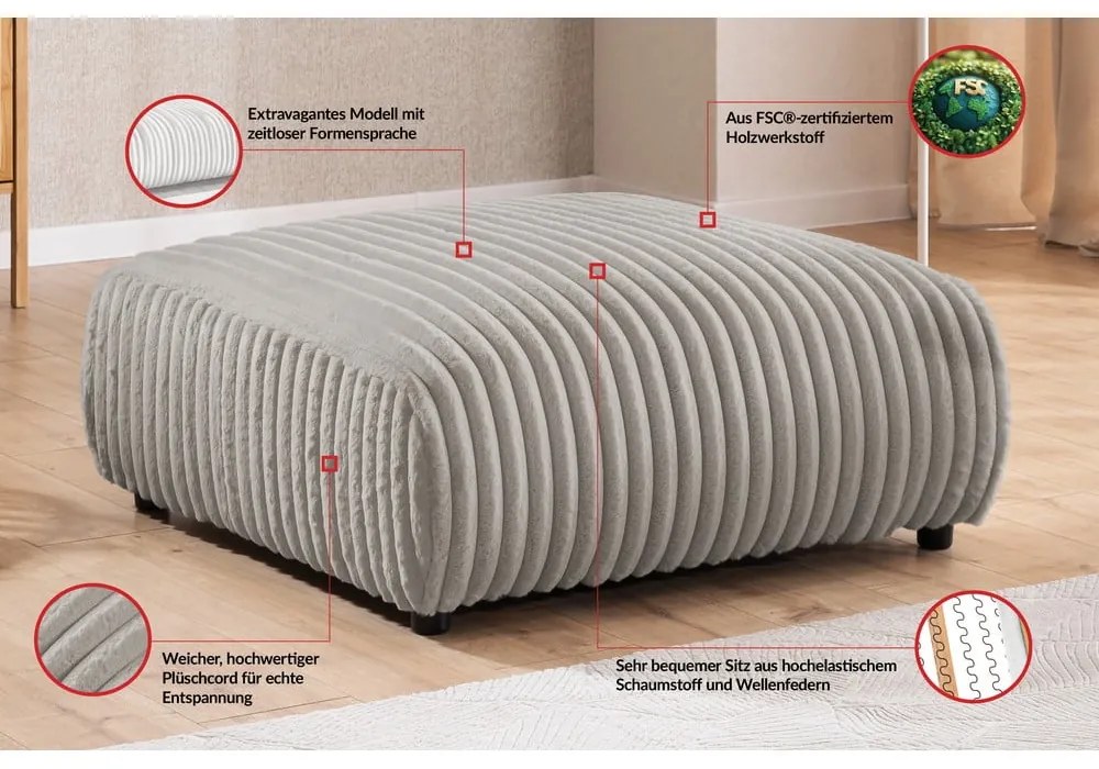 Светлосива табуретка от рипсено кадифе Justin – Ropez