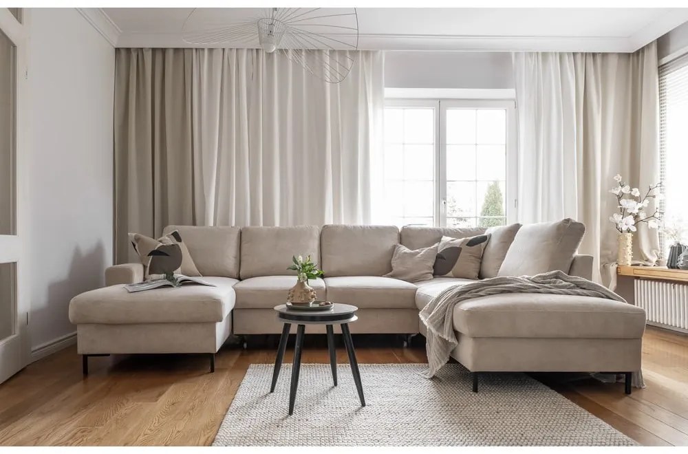 Бежов разтегателен ъглов диван от рипсено кадифе (десен ъгъл) Lofty Lilly – Miuform