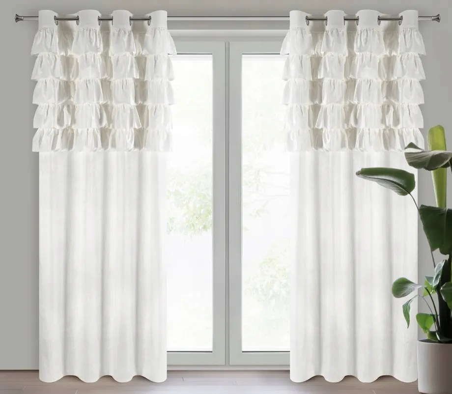 Елегантна кадифена завеса, украсена с волан - бяла Ширина: 140 см | Дължина: 270 см