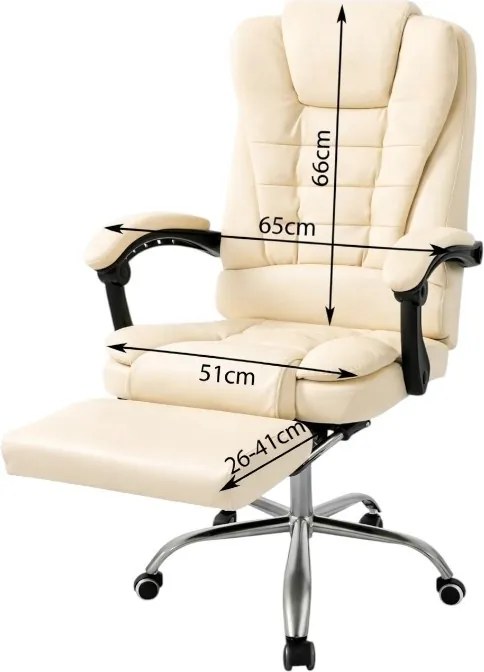 Офис стол BOSS с подложка за крака - кремава екокожа