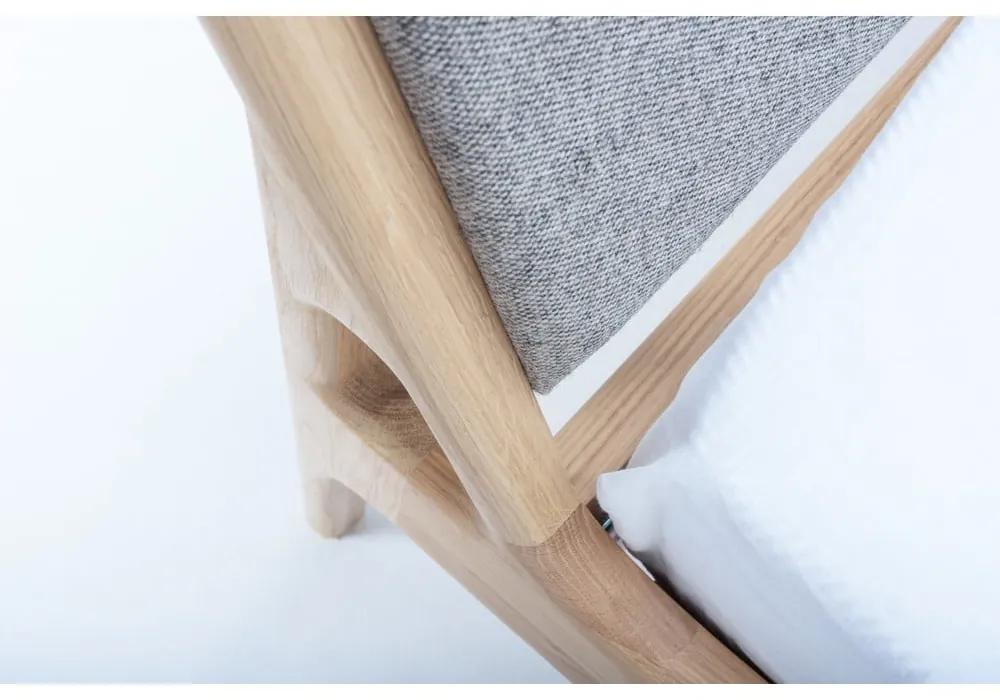 Дъбово двойно легло с тапицерия в сив/естествен цвят 140x200 cm Fawn - Gazzda