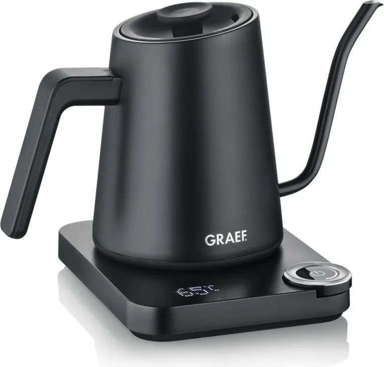 Електрическа кана за вода Graef Pour-over GK502, 1200W, 900 мл, 40-100°C, Keep Warm, Филтър, Чучур тип "Лебедова шия", Черен мат