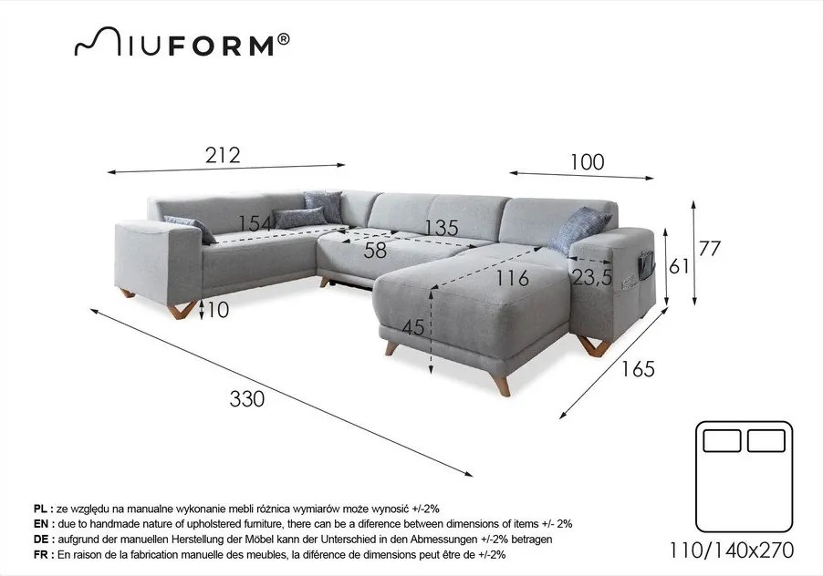 Сив разтегателен/с място за съхранение ъглов диван (ляв ъгъл/U форма) Classy Sophie – Miuform