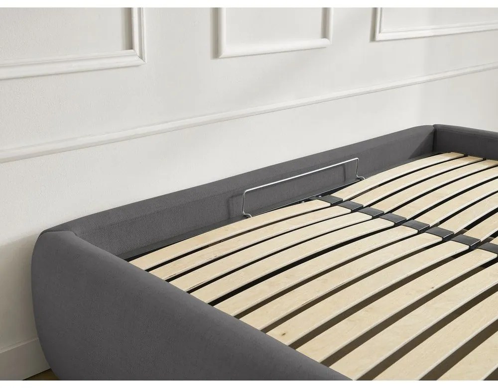 Тъмносиво тапицирано двойно легло без табла с място за съхранение и включена подматрачна рамка 180x200 cm Inera – Bobochic Paris