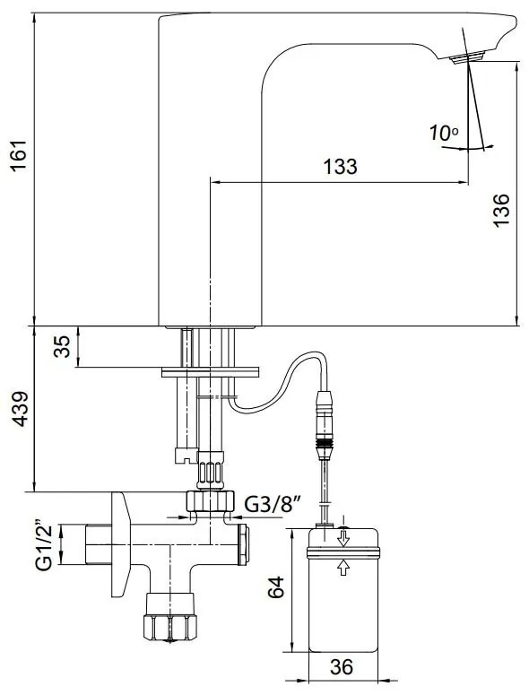 Electronic mixer wash Тоалетна Serel ECA 38-Μπαταρία