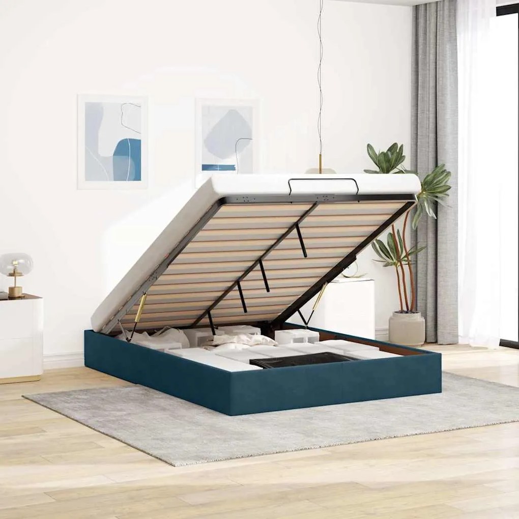 3310971 vidaXL Османска рамка за легло без матрак, тъмносиня, 140x200см кадифе