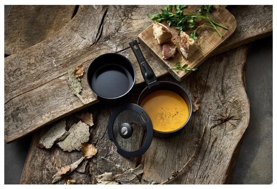 Алуминиев комплект тигани с подвижна дръжка 2 бр. с капак и незалепващо покритие 2,4 l – Holm